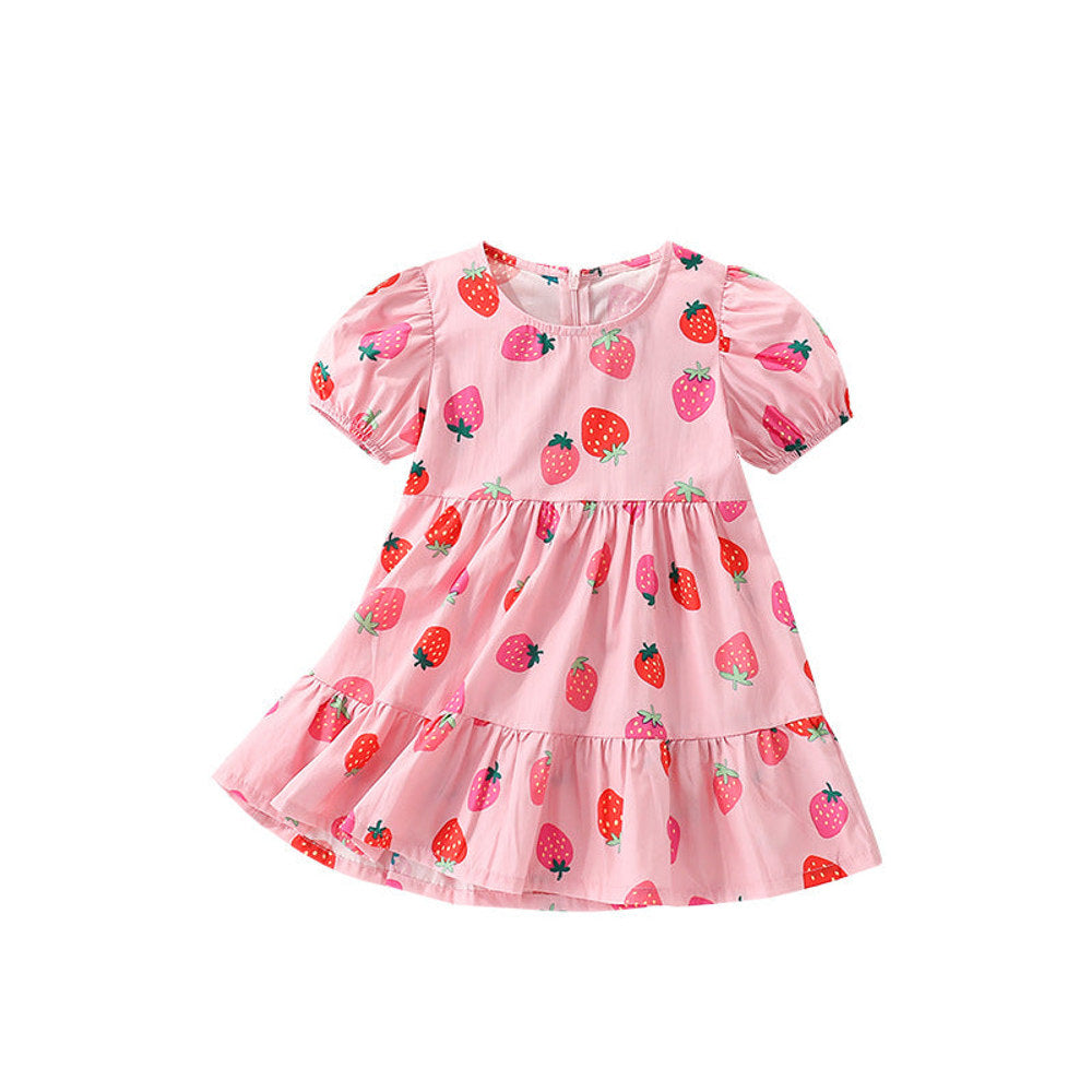 MyKids-USA® Strawberry Pattern Short Sleeves Crew Neck Dress for Stylish Girls