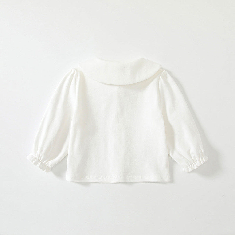 MyKids-USA® Baby Kids Girls Long Sleeves Plain Single Breasted Shirt with Embroidered Collar