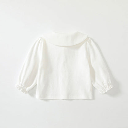 MyKids-USA® Baby Kids Girls Long Sleeves Plain Single Breasted Shirt with Embroidered Collar