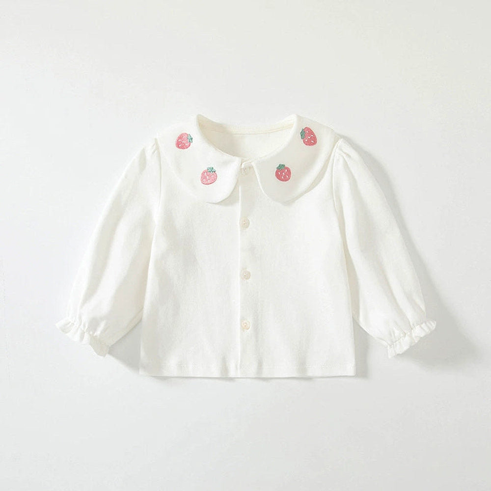 MyKids-USA® Baby Kids Girls Long Sleeves Plain Single Breasted Shirt with Embroidered Collar