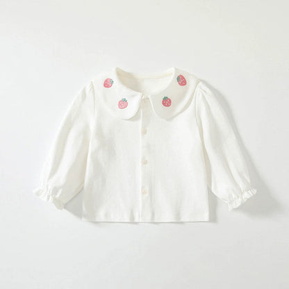 MyKids-USA® Baby Kids Girls Long Sleeves Plain Single Breasted Shirt with Embroidered Collar