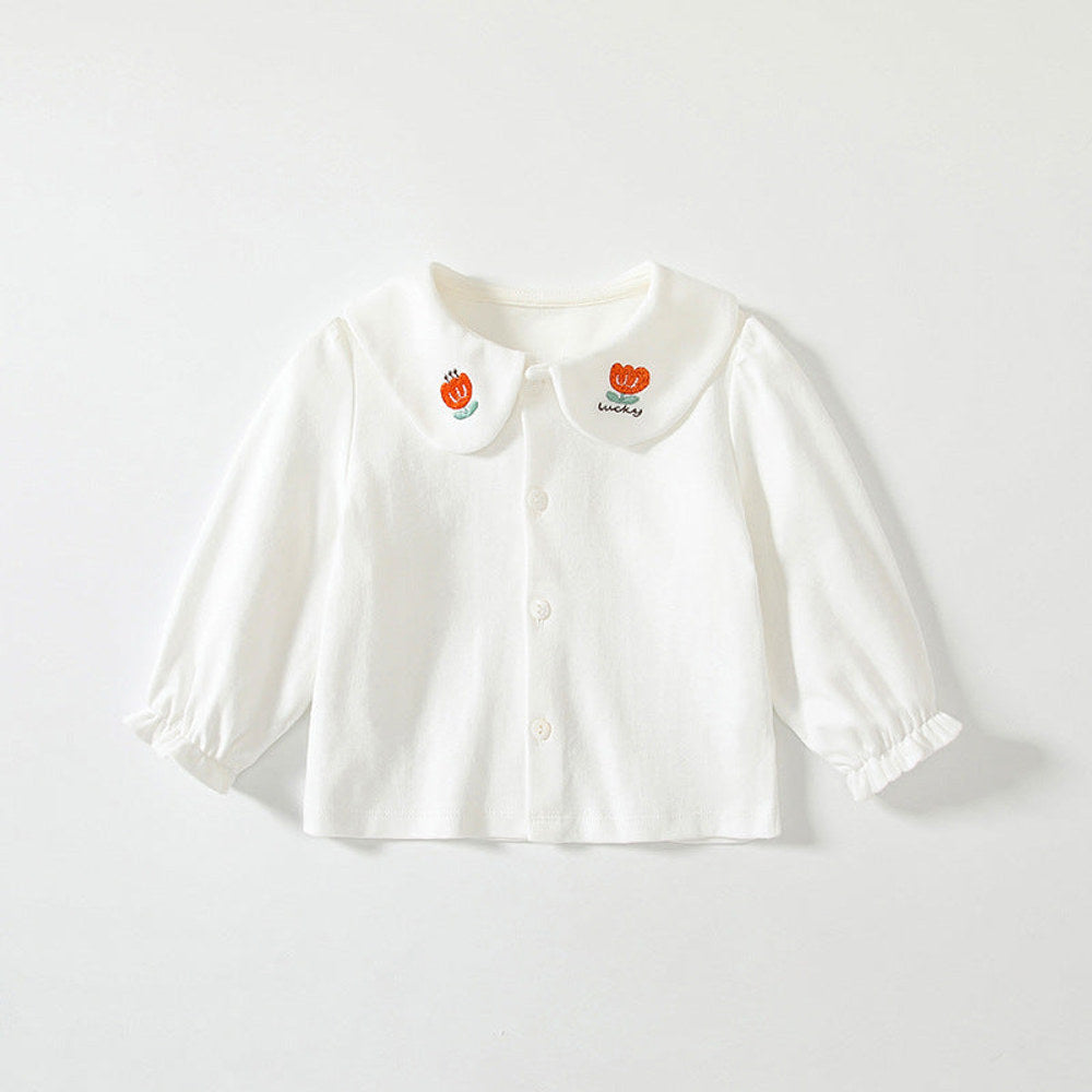 MyKids-USA® Baby Kids Girls Long Sleeves Plain Single Breasted Shirt with Embroidered Collar