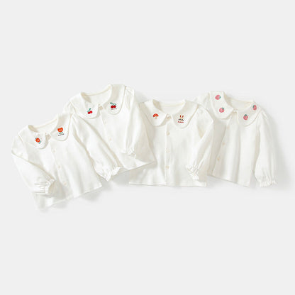 MyKids-USA® Baby Kids Girls Long Sleeves Plain Single Breasted Shirt with Embroidered Collar