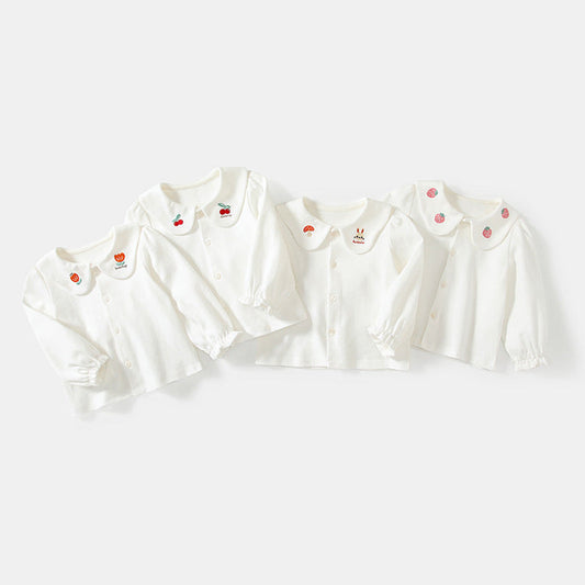 MyKids-USA® Baby Kids Girls Long Sleeves Plain Single Breasted Shirt with Embroidered Collar