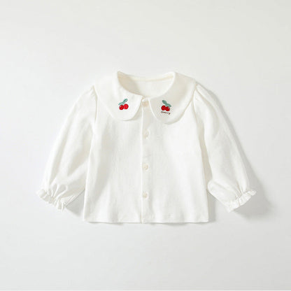 MyKids-USA® Baby Kids Girls Long Sleeves Plain Single Breasted Shirt with Embroidered Collar
