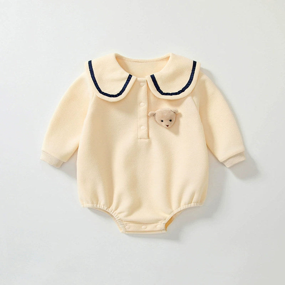 MyKids-USA® Baby Unisex Teddy Bear Pattern Apricot bodysuit Bodysuits with Collar