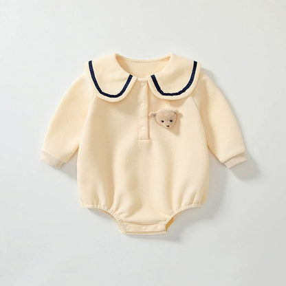 MyKids-USA® Baby Unisex Teddy Bear Pattern Apricot bodysuit Bodysuits with Collar