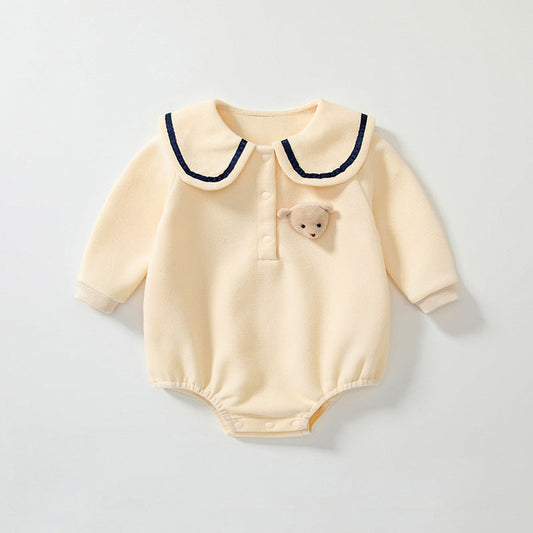 MyKids-USA® Baby Unisex Teddy Bear Pattern Apricot bodysuit Bodysuits with Collar