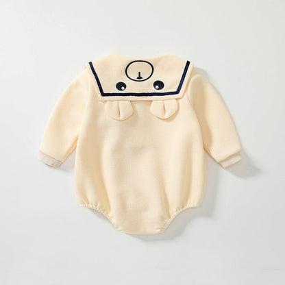 MyKids-USA® Baby Unisex Teddy Bear Pattern Apricot bodysuit Bodysuits with Collar