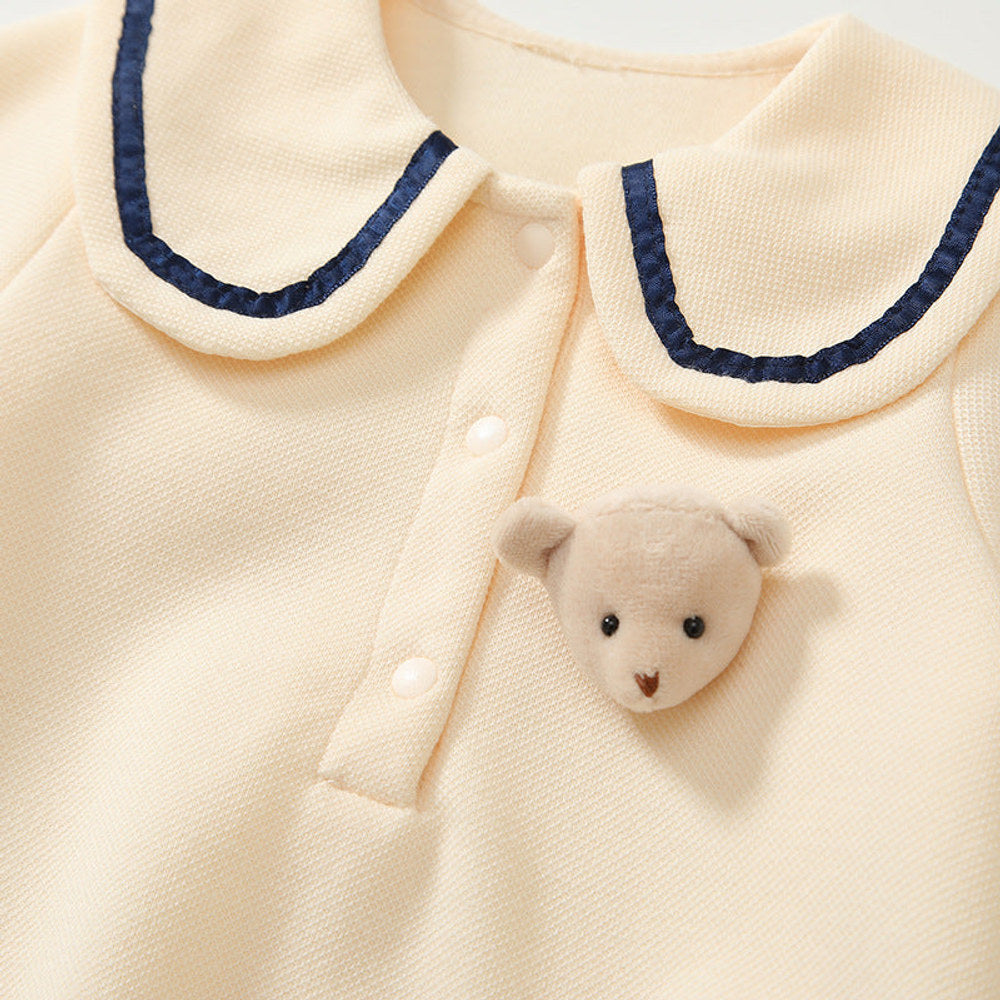 MyKids-USA® Baby Unisex Teddy Bear Pattern Apricot bodysuit Bodysuits with Collar