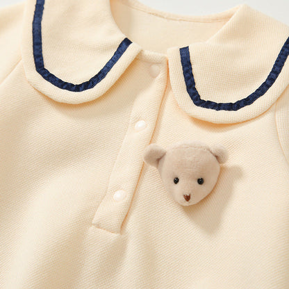 MyKids-USA® Baby Unisex Teddy Bear Pattern Apricot bodysuit Bodysuits with Collar