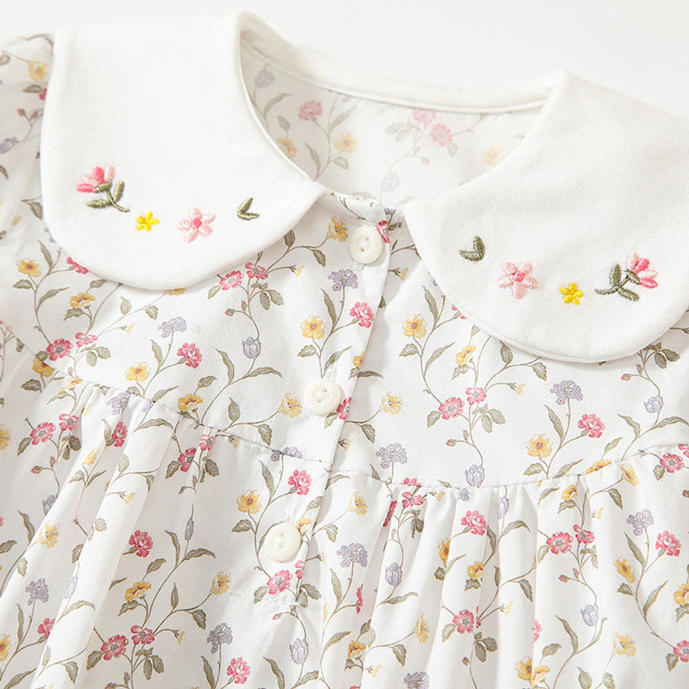 MyKids-USA® Baby Girls Floral Pattern bodysuit Bodysuits with Embroidery Collar