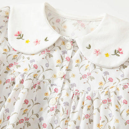 MyKids-USA® Baby Girls Floral Pattern bodysuit Bodysuits with Embroidery Collar