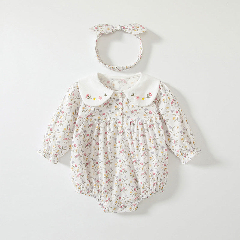 MyKids-USA® Baby Girls Floral Pattern bodysuit Bodysuits with Embroidery Collar