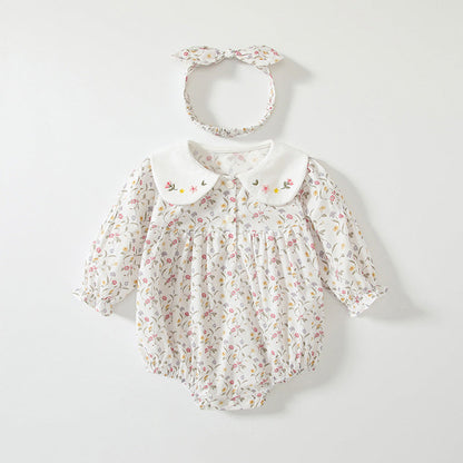 MyKids-USA® Baby Girls Floral Pattern bodysuit Bodysuits with Embroidery Collar