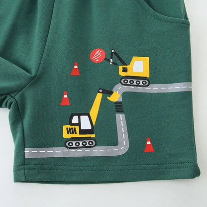 MyKids-USA® Baby Kids Boys Cotton Casual Style Cartoon Excavator Pattern Shorts
