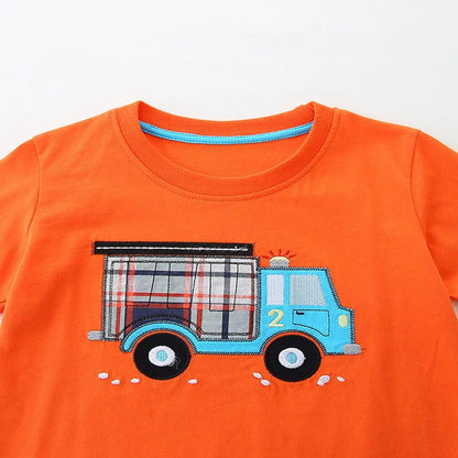 MyKids-USA® Baby Kids Cartoon Truck Pattern T-shirt and Plaid Shorts Color Patchwork Clothing Set for Boys