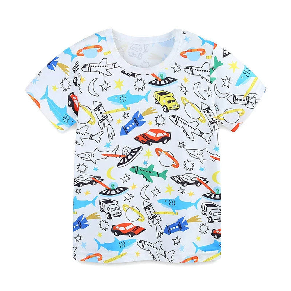 MyKids-USA® Baby Kids Animals and Cars Cartoon Pattern T-shirt and Shorts Casual Clothing Set for Boys
