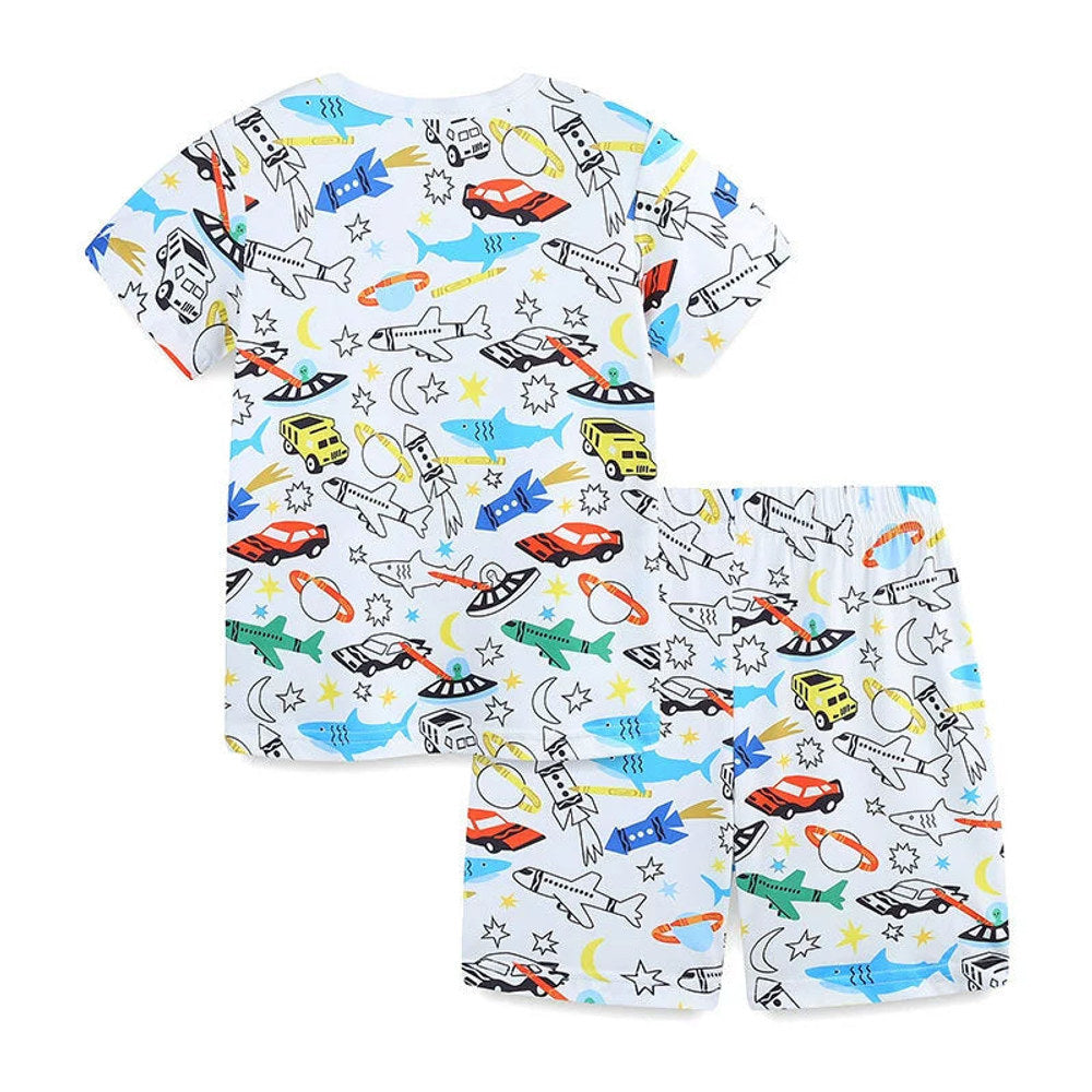 MyKids-USA® Baby Kids Animals and Cars Cartoon Pattern T-shirt and Shorts Casual Clothing Set for Boys