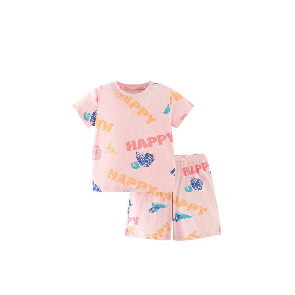 MyKids-USA® Baby Kids Letters and Geometric Pattern T-shirt and Shorts Clothing Set for Girls