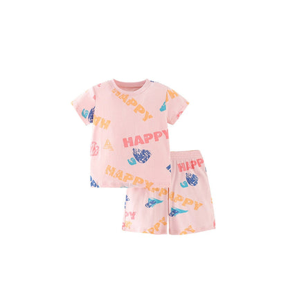 MyKids-USA® Baby Kids Letters and Geometric Pattern T-shirt and Shorts Clothing Set for Girls