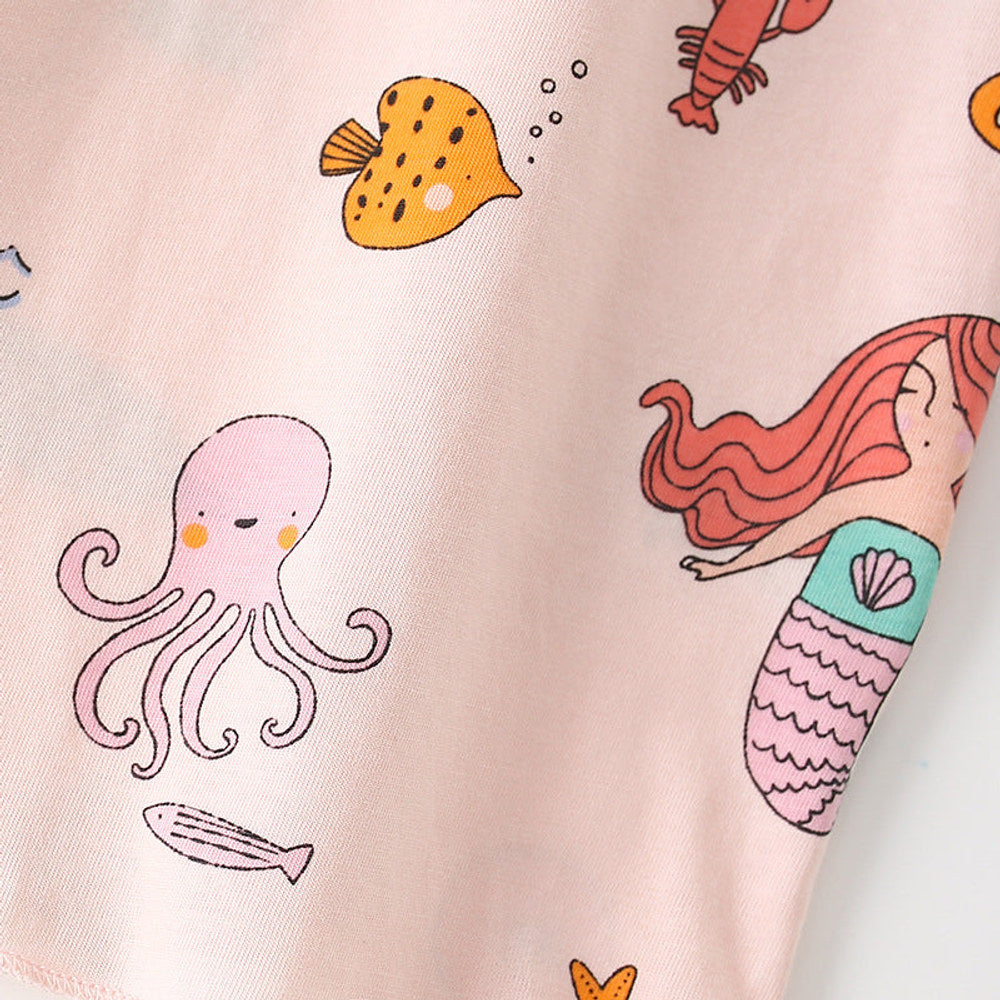 MyKids-USA® Baby Kids Marine Mermaid and Animals Pattern T-shirt and Shorts Clothing Set for Girls
