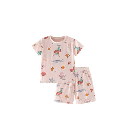 MyKids-USA® Baby Kids Marine Mermaid and Animals Pattern T-shirt and Shorts Clothing Set for Girls