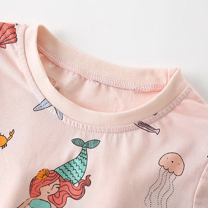 MyKids-USA® Baby Kids Marine Mermaid and Animals Pattern T-shirt and Shorts Clothing Set for Girls