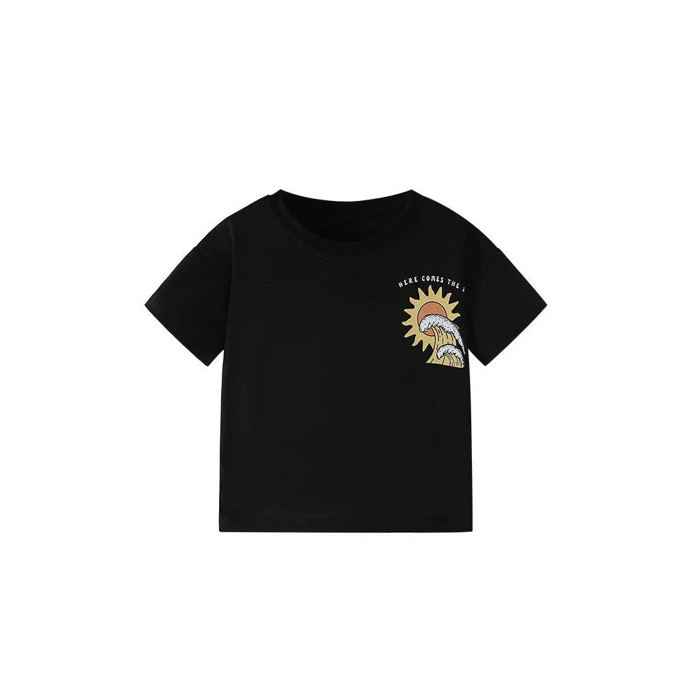 MyKids-USA® Boys’ Letters and Sunset Cartoon Pattern T-shirt in European and American Style