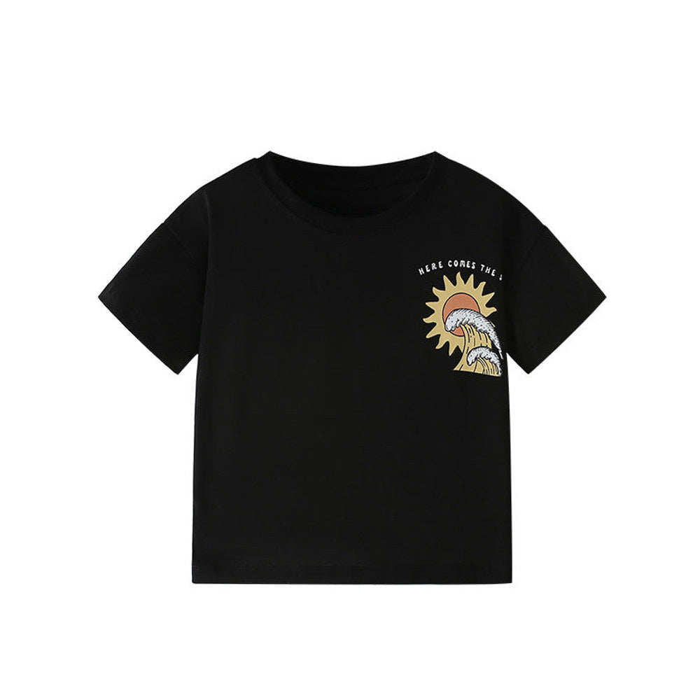 MyKids-USA® Boys’ Letters and Sunset Cartoon Pattern T-shirt in European and American Style