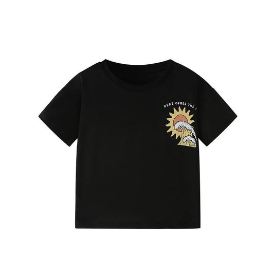 MyKids-USA® Boys’ Letters and Sunset Cartoon Pattern T-shirt in European and American Style