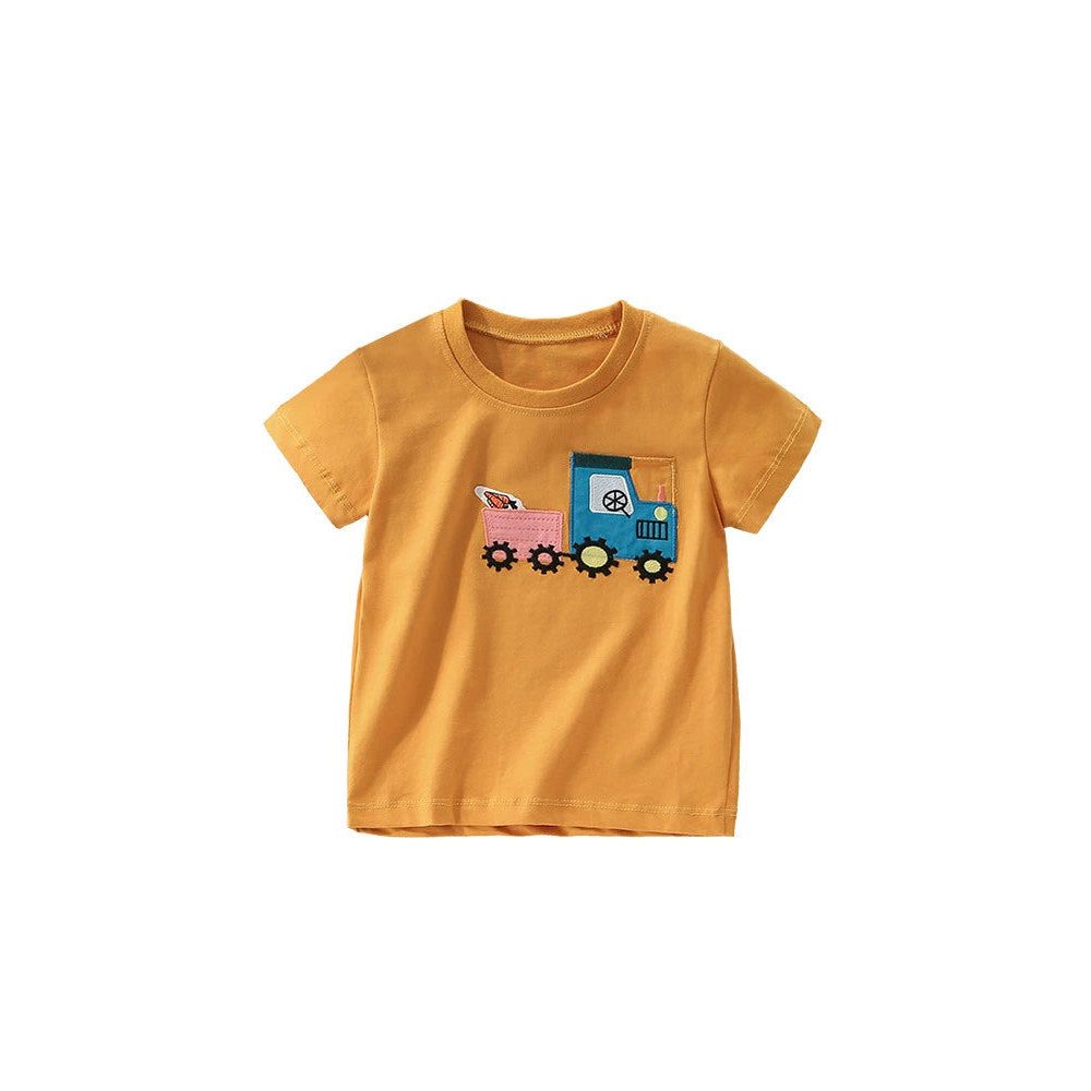 MyKids-USA® Boys’ Tractor Cartoon Pattern T-shirt in European and American Style