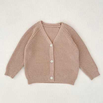 MyKids-USA® Baby Kids Unisex Comfortable Solid Color Knitted Long Sleeves V Neck Cardigan