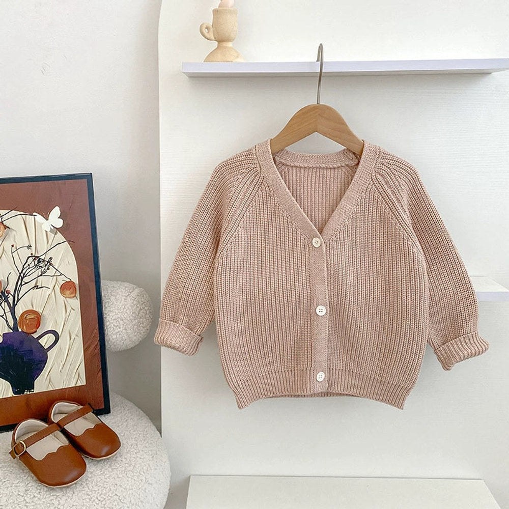 MyKids-USA® Baby Kids Unisex Comfortable Solid Color Knitted Long Sleeves V Neck Cardigan