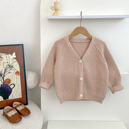 MyKids-USA® Baby Kids Unisex Comfortable Solid Color Knitted Long Sleeves V Neck Cardigan