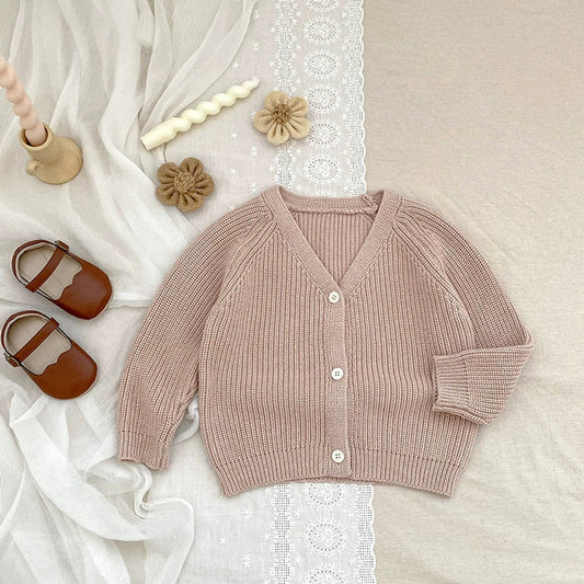 MyKids-USA® Baby Kids Unisex Comfortable Solid Color Knitted Long Sleeves V Neck Cardigan