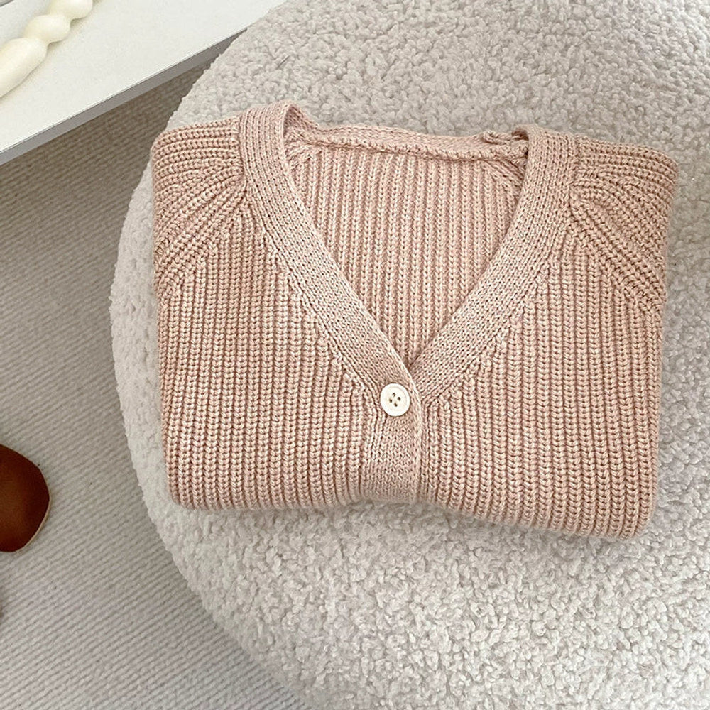 MyKids-USA® Baby Kids Unisex Comfortable Solid Color Knitted Long Sleeves V Neck Cardigan