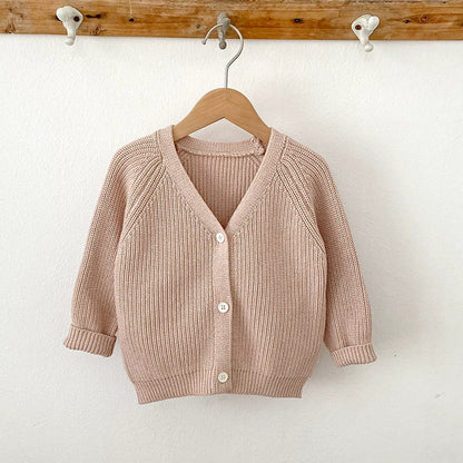 MyKids-USA® Baby Kids Unisex Comfortable Solid Color Knitted Long Sleeves V Neck Cardigan