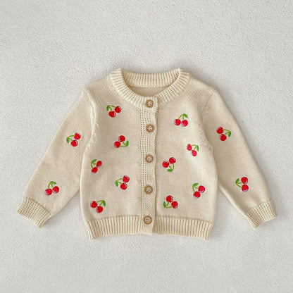 MyKids-USA® Baby Girls Comfortable Vivid Cherry Embroidery Pattern Knitted Long Sleeves Cardigan
