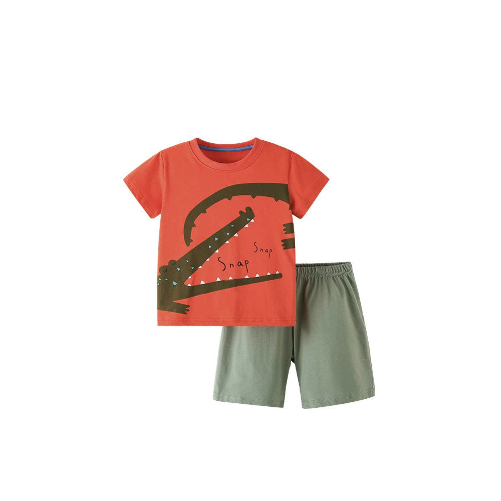 MyKids-USA® Baby Kids Cartoon Crocodiles Pattern T-shirt and Plain Shorts Casual Clothing Set for Boys