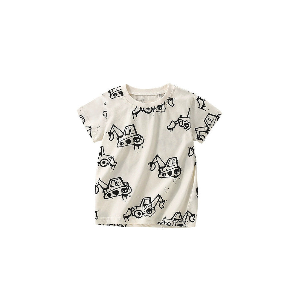 MyKids-USA® Boys’ Bulldozer Cartoon Pattern T-shirt in European and American Style