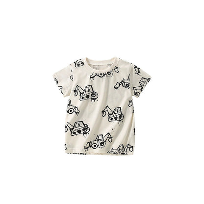 MyKids-USA® Boys’ Bulldozer Cartoon Pattern T-shirt in European and American Style