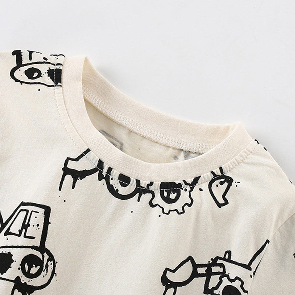 MyKids-USA® Boys’ Bulldozer Cartoon Pattern T-shirt in European and American Style