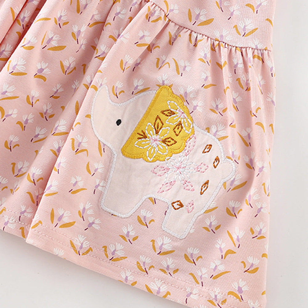 MyKids-USA® Cartoon Animals and Floral Pattern Fly Sleevels Dress for Stylish Girls
