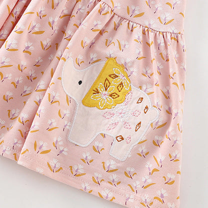 MyKids-USA® Cartoon Animals and Floral Pattern Fly Sleevels Dress for Stylish Girls