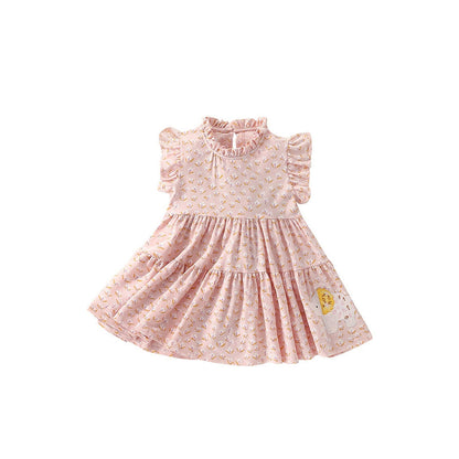 MyKids-USA® Cartoon Animals and Floral Pattern Fly Sleevels Dress for Stylish Girls