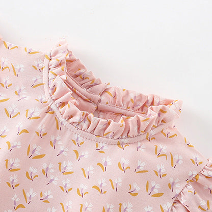 MyKids-USA® Cartoon Animals and Floral Pattern Fly Sleevels Dress for Stylish Girls