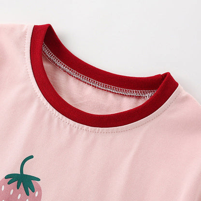 MyKids-USA® Pink Strawberry Pattern Short Sleeves Cute Dress for Stylish Girls
