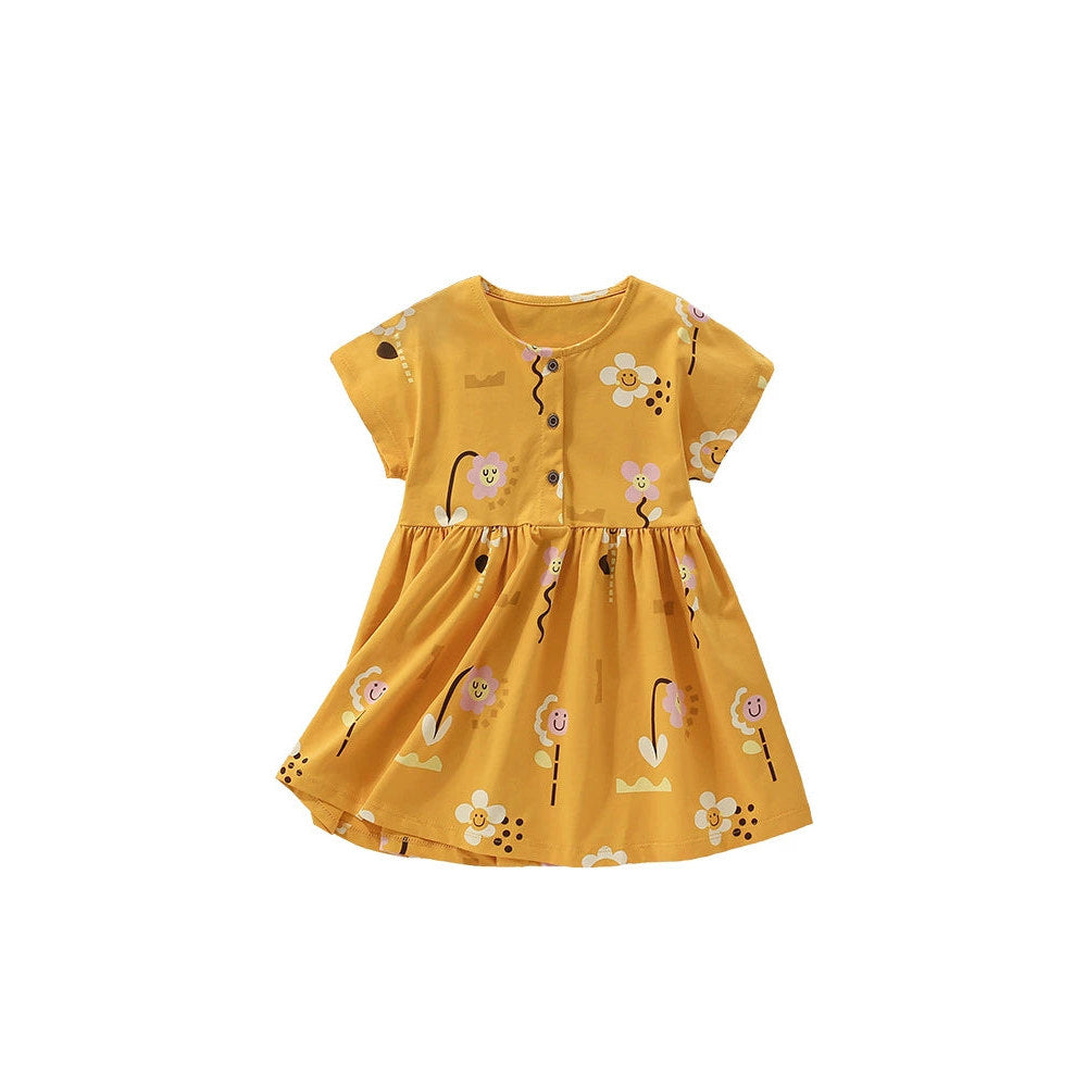 MyKids-USA® Flowers Cartoon Pattern Short Sleeves Cute Dress for Stylish Girls