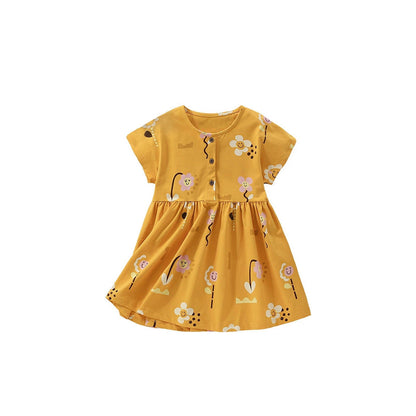 MyKids-USA® Flowers Cartoon Pattern Short Sleeves Cute Dress for Stylish Girls